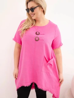 Dámské bavlněné šaty Plus Size s delším zadním dílem a kapsou růžová