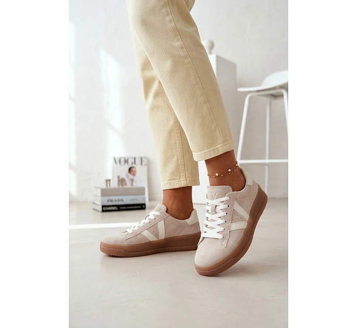 Dámské tenisky z přírodního semiše na platformě Vinceza Béžové