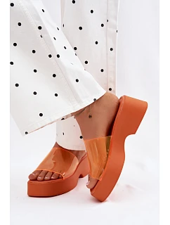 Dámské sandály na platformě s průhledným páskem Oranžové Selestia