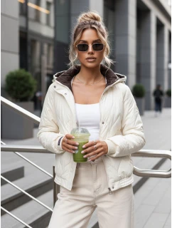 Kurtka przejściowa damska pikowana z kapturem ecru model 22025081 - FashionStreet