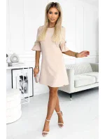 217-7 NEVA Trapézové šaty s rozšířenými rukávy - béžové