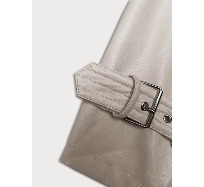 Volný dámský kabát z ekologické kůže J Style v teplé béžové barvě (11Z8101)