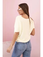 Dámský svetr z měkkého vlákna s V výstřihem krátký rukáv žlutý Dámský svetr z měkkého vlákna s V výstřihem krátký rukáv žlutý