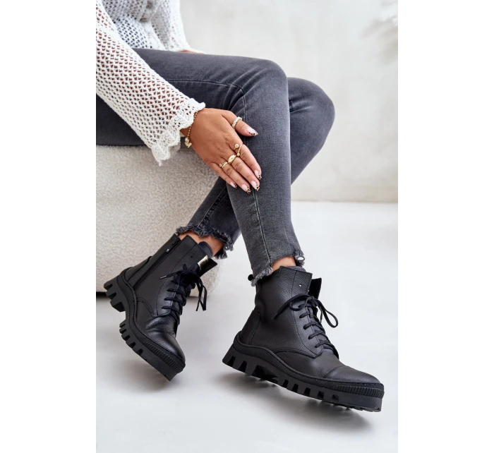 model 21670916 Dámské Botky Z Přírodní Kůže Černé - Zazoo