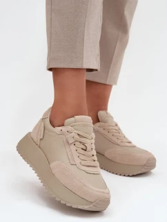 Kožené dámské tenisky na platformě Artiker 55C0021 béžové