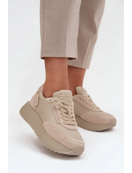 Kožené dámské tenisky na platformě Artiker 55C0021 béžové