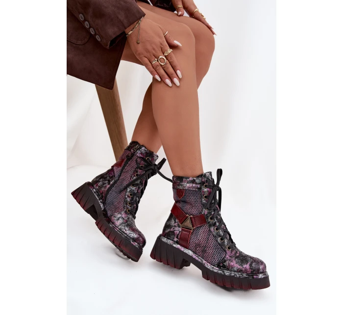 Kožené workery dámské Maciejka 07072-23 bordó