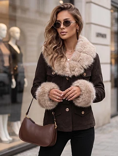 Dámská bunda s odnímatelnou kožešinou, hnědá, FashionStreet TY5851