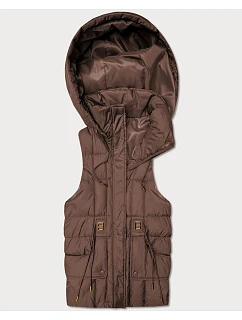 Puchowy bezrękawnik damski z kapturem Goodlookin czekoladowy (B8600-14)