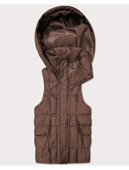 Puchowy bezrękawnik damski z kapturem Goodlookin czekoladowy (B8600-14)