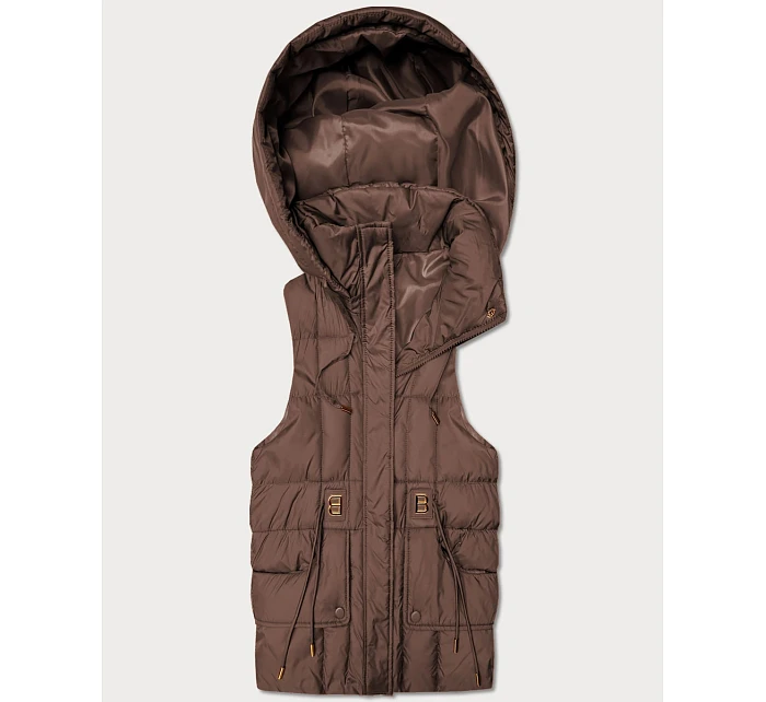 Puchowy bezrękawnik damski z kapturem Goodlookin czekoladowy (B8600-14)