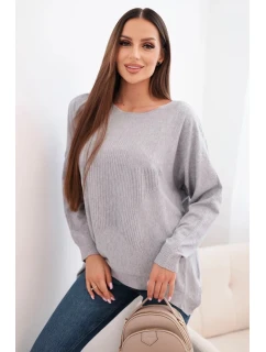 Dámský svetr s delším zadním dílem a  šedý model 21731262 - K-Fashion