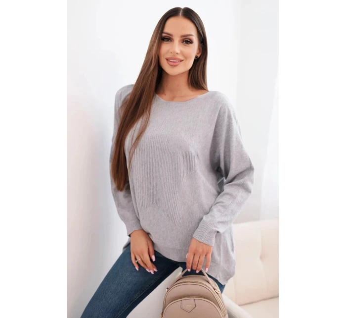 Dámský svetr s delším zadním dílem a  šedý model 21731262 - K-Fashion