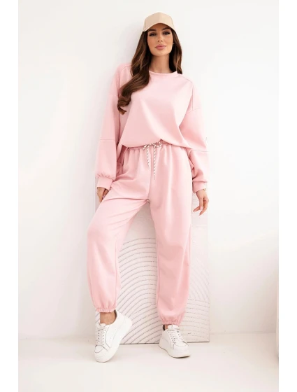 Dámský máslový komplet s volnou mikinou a kalhotami s nápisem LOVE pudrově růžová
