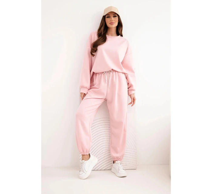 Dámský máslový komplet s volnou mikinou a kalhotami s nápisem LOVE pudrově růžová