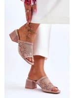 S.Barski Síťované pantofle na podpatku KV-612-1 Nude