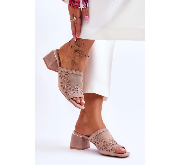 S.Barski Síťované pantofle na podpatku KV-612-1 Nude