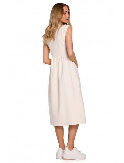 model 18003338 Šaty bez rukávů s vysokým pasem krémové - Moe