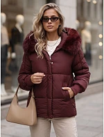 Dámská zimní prošívaná bunda s kapucí, vínová, FashionStreet TY6003 Dámská zimní prošívaná bunda s kapucí, vínová, FashionStreet TY6003