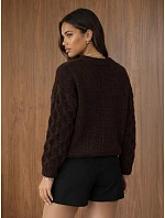Dámský oversize svetr s copánkovým vzorem v čokoládové barvě FashionStreet MY2593 Dámský oversize svetr s copánkovým vzorem v čokoládové barvě FashionStreet MY2593