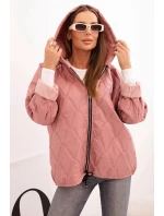 Dámská prošívaná bunda s kapucí tmavě růžová