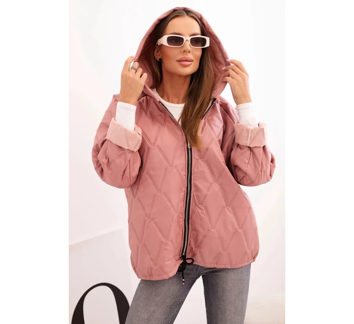 Dámská prošívaná bunda s kapucí tmavě růžová