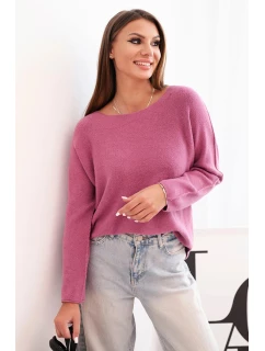 Dámský svetr z viskózy s dlouhým rukávem a kulatým výstřihem tmavě růžový