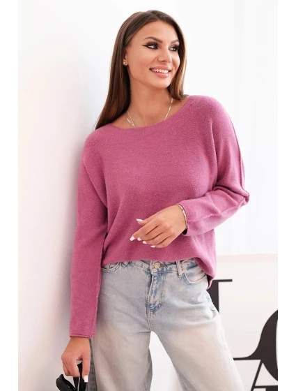 Dámský svetr z viskózy s dlouhým rukávem a kulatým výstřihem tmavě růžový Dámský svetr z viskózy s dlouhým rukávem a kulatým výstřihem tmavě růžový
