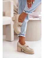 model 21669398 Lakované Polobotky Dámské Na Podpatku Přírodní Kůže Světle Béžové - Zazoo