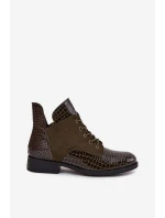 Lakované dámské kotníkové boty s ozdobným reliéfem vyhřívané Vinceza 16477 tmavě zelené