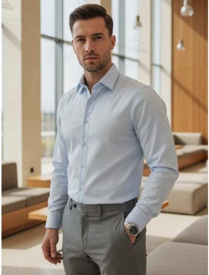 Pánská elegantní hladká modrá košile REGULAR FIT FashionStreet DX2687