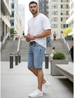 Pánské džínové šortky s páskem před kolenem modré SX2579