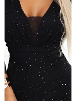 Dlouhé lesklé plus size šaty s výstřihem a rukávy černé model 22200156 - numoco basic Dlouhé lesklé plus size šaty s výstřihem a rukávy černé model 22200156 - numoco basic