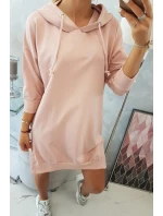 Šaty s kapucí a delšími zády tmavě pudrově růžové Šaty s kapucí a delšími zády tmavě pudrově růžové