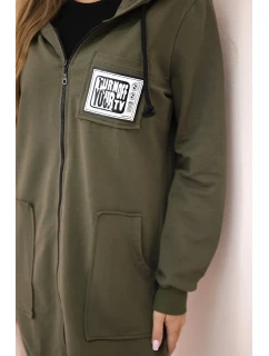 Dámská delší mikina s kapucí a zipem khaki