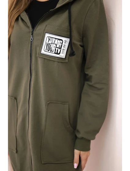 Dámská delší mikina s kapucí a zipem khaki