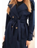 Dámský kabát v pase se zavazováním s límcem model 21239077 - K-Fashion