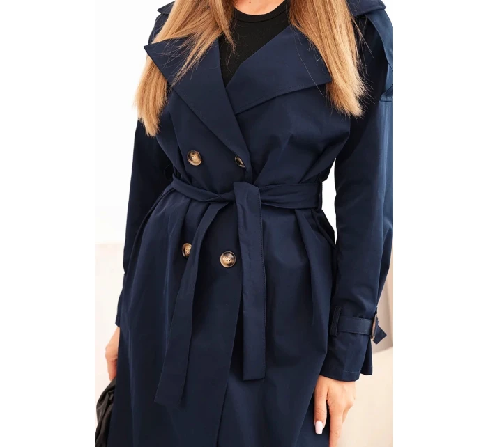 Dámský kabát v pase se zavazováním s límcem model 21239077 - K-Fashion