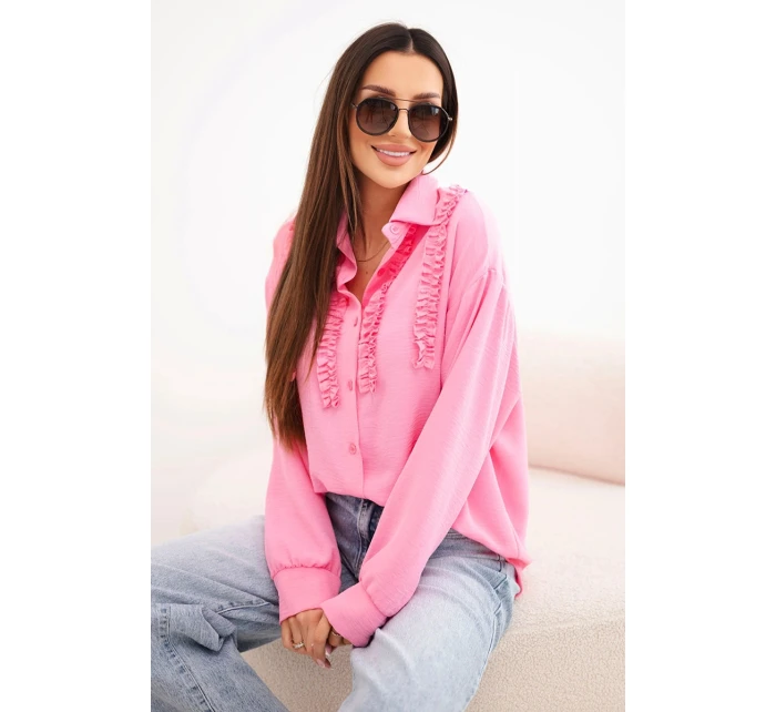 Dámská viskózová košile s dlouhým rukávem a volány světle růžová Dámská viskózová košile s dlouhým rukávem a volány světle růžová