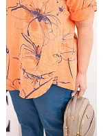 Dámská bavlněná halenka Plus Size s krátkým rukávem a kapsou oranžová