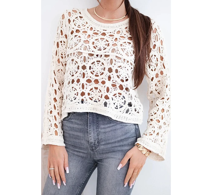 Dámský letní krajkový svetr s knoflíky a dlouhým rukávem černý