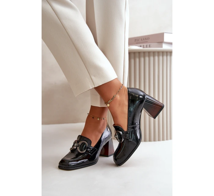 Kožené lodičky s ozdobou černé Laura Messi 2845