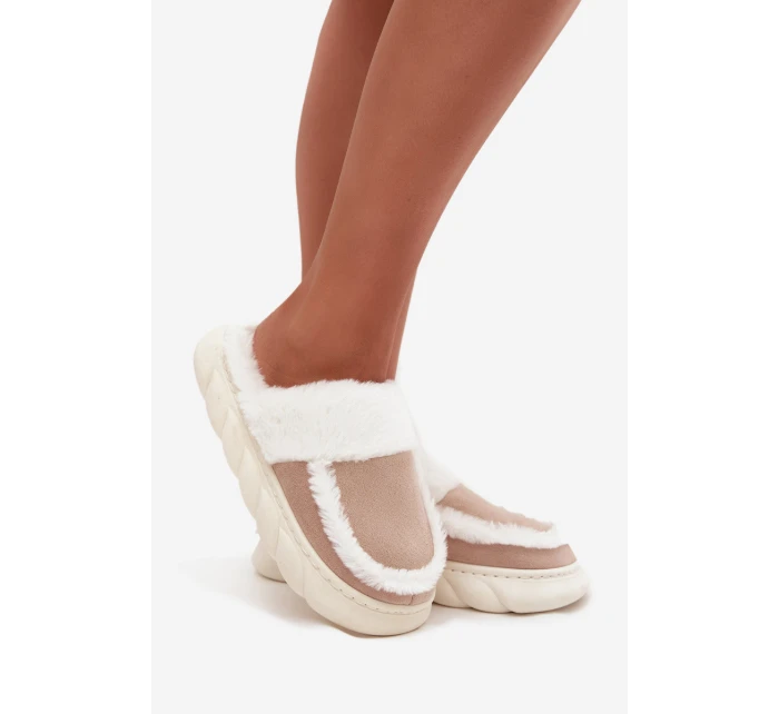 Dámské pantofle na tlusté podrážce s kožešinou Vinceza 19952 Béžové