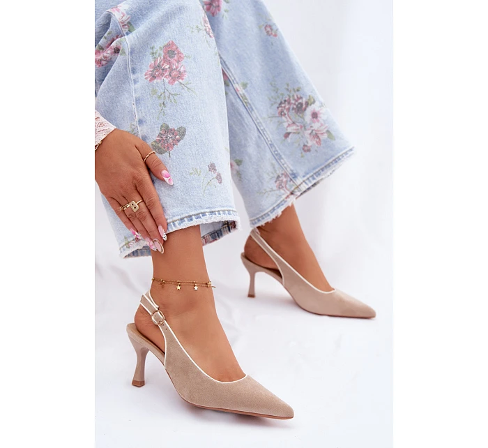 Dámské sandály na podpatku s lemovkou béžové Relmira