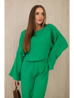 Mušelínový set halenka + kalhoty zelené