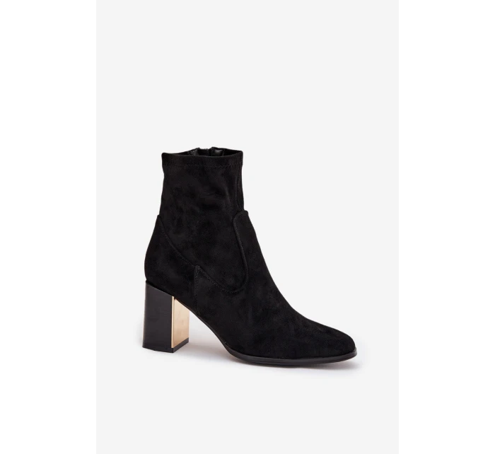 Dámské botky Amelisse – černé, na podpatku, zateplené se zlatým detailem