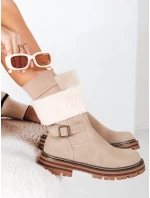 Dámské zateplené boty béžové FashionStreet ZY1228 Dámské zateplené boty béžové FashionStreet ZY1228