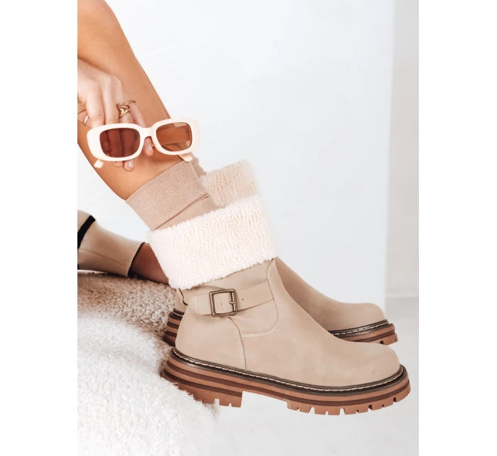 Dámské zateplené boty béžové FashionStreet ZY1228 Dámské zateplené boty béžové FashionStreet ZY1228