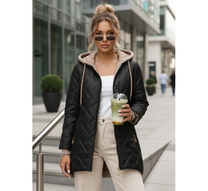 Dámská přechodná prošívaná bunda s prodlouženým střihem černá TY5606