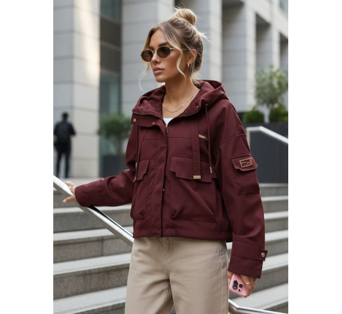 Kurtka przejściowa damska z kapturem i bordowa model 22035956 - FashionStreet